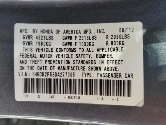 2013 Honda Accord VIN 1HGCR2F58DA277305 Copart auction photo, front end / hail damage thumbnail 12