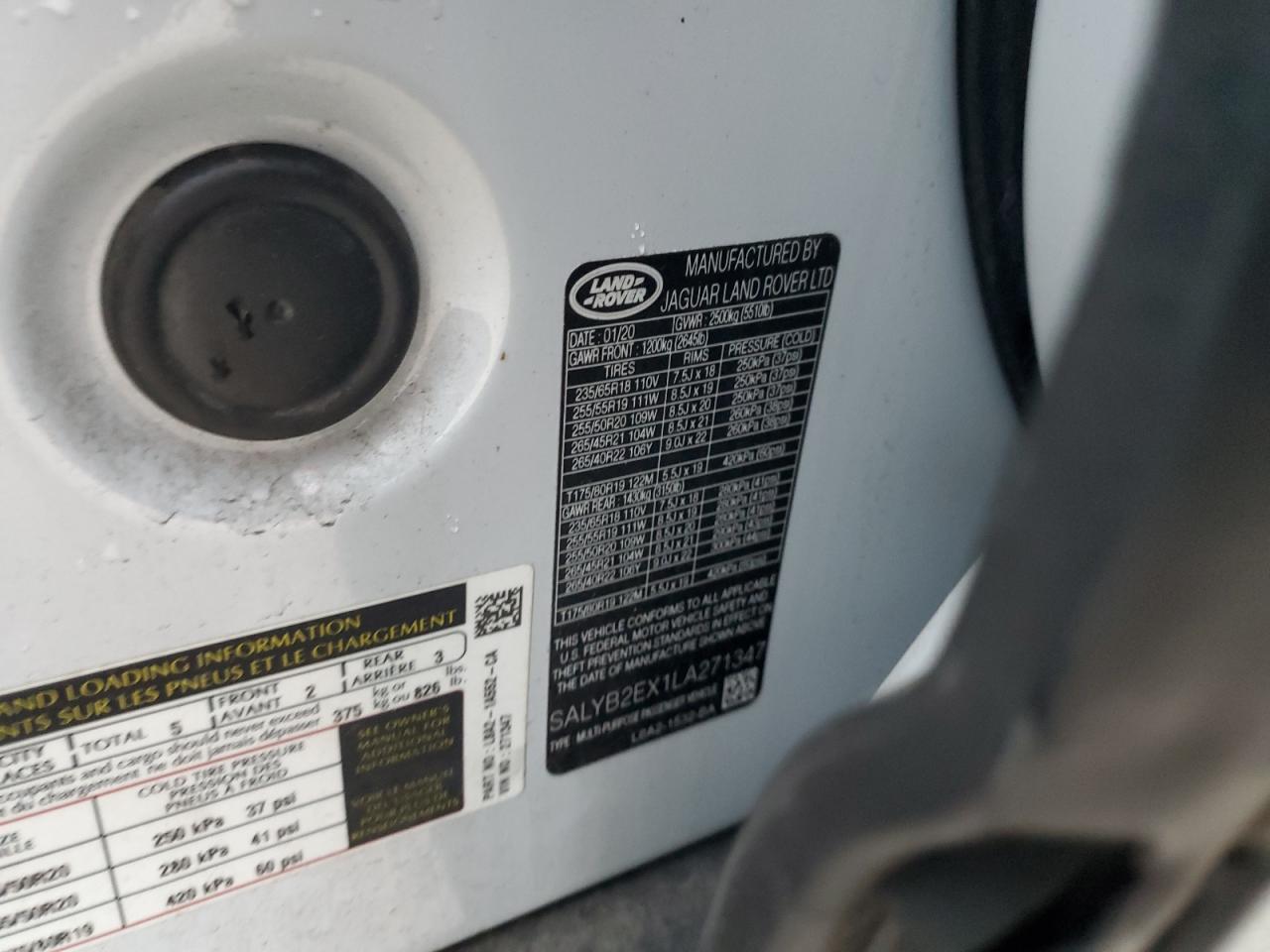 2020 Land Rover Range Rover VIN SALYB2EX1LA271347 Copart auction photo, all over damage thumbnail 13