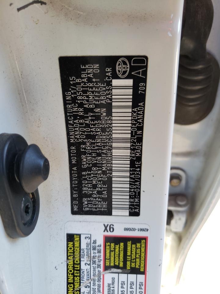 2016 Toyota Corolla VIN 2T1BURHE7GC555285 Copart auction photo, rear end damage thumbnail 15