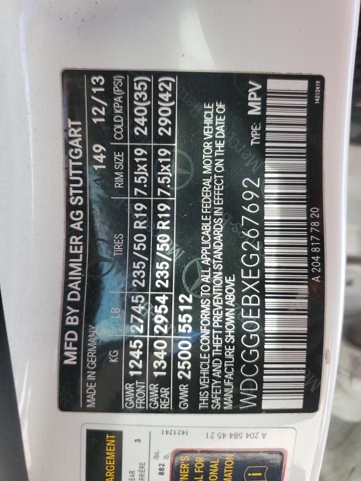 2014 Mercedes-Benz GLK-klasse VIN WDCGG0EBXEG267692 Copart auction photo, water/flood / rear end damage thumbnail 15
