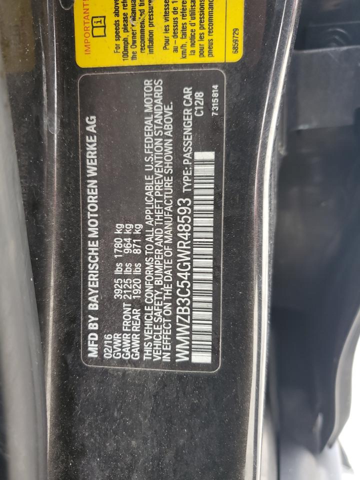 2016 MINI Cooper VIN WMWZB3C54GWR48593 Copart auction photo, front end / side damage thumbnail 12