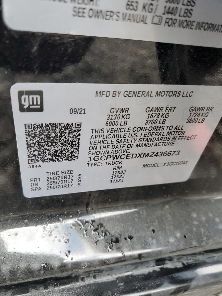 2021 Chevrolet Silverado VIN 1GCPWCEDXMZ436673 Copart auction photo, front end damage thumbnail 12