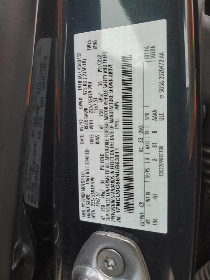 2022 Ford Escape VIN 1FMCU0G66NUB63811 Copart auction photo, front end damage thumbnail 15
