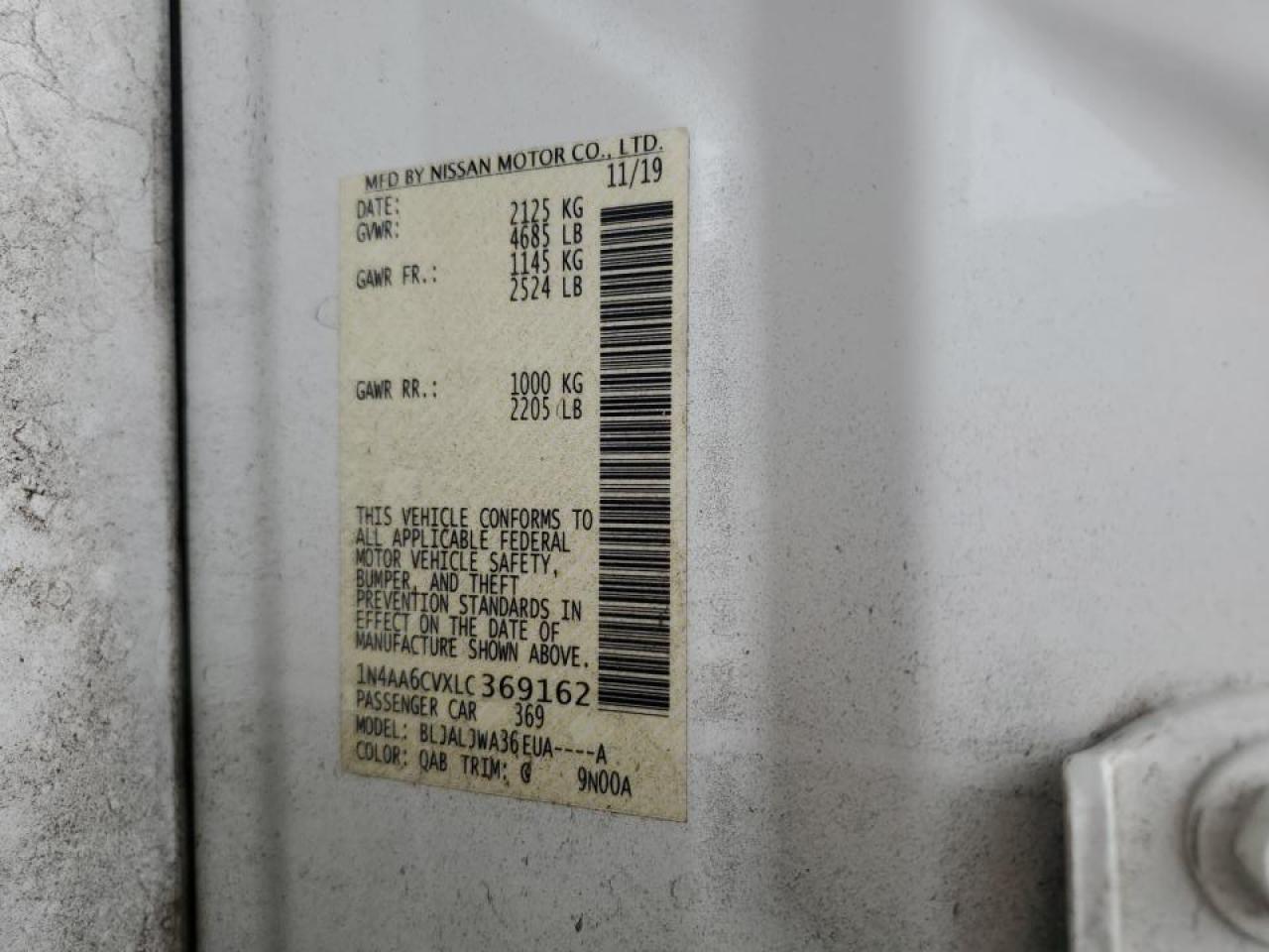2020 Nissan Maxima VIN 1N4AA6CVXLC369162 Copart auction photo, rear end damage thumbnail 14