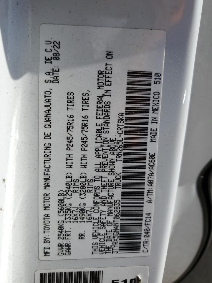 2022 Toyota Tacoma VIN 3TYRX5GN4NT062835 Copart auction photo, front end / minor dent/scratches damage thumbnail 13