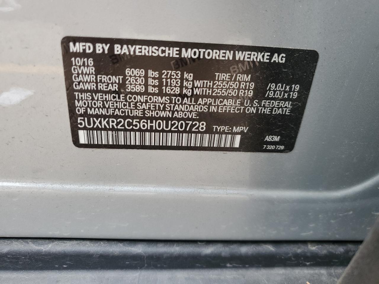 2017 BMW X5 VIN 5UXKR2C56H0U20728 Copart auction photo, front end / side damage thumbnail 13