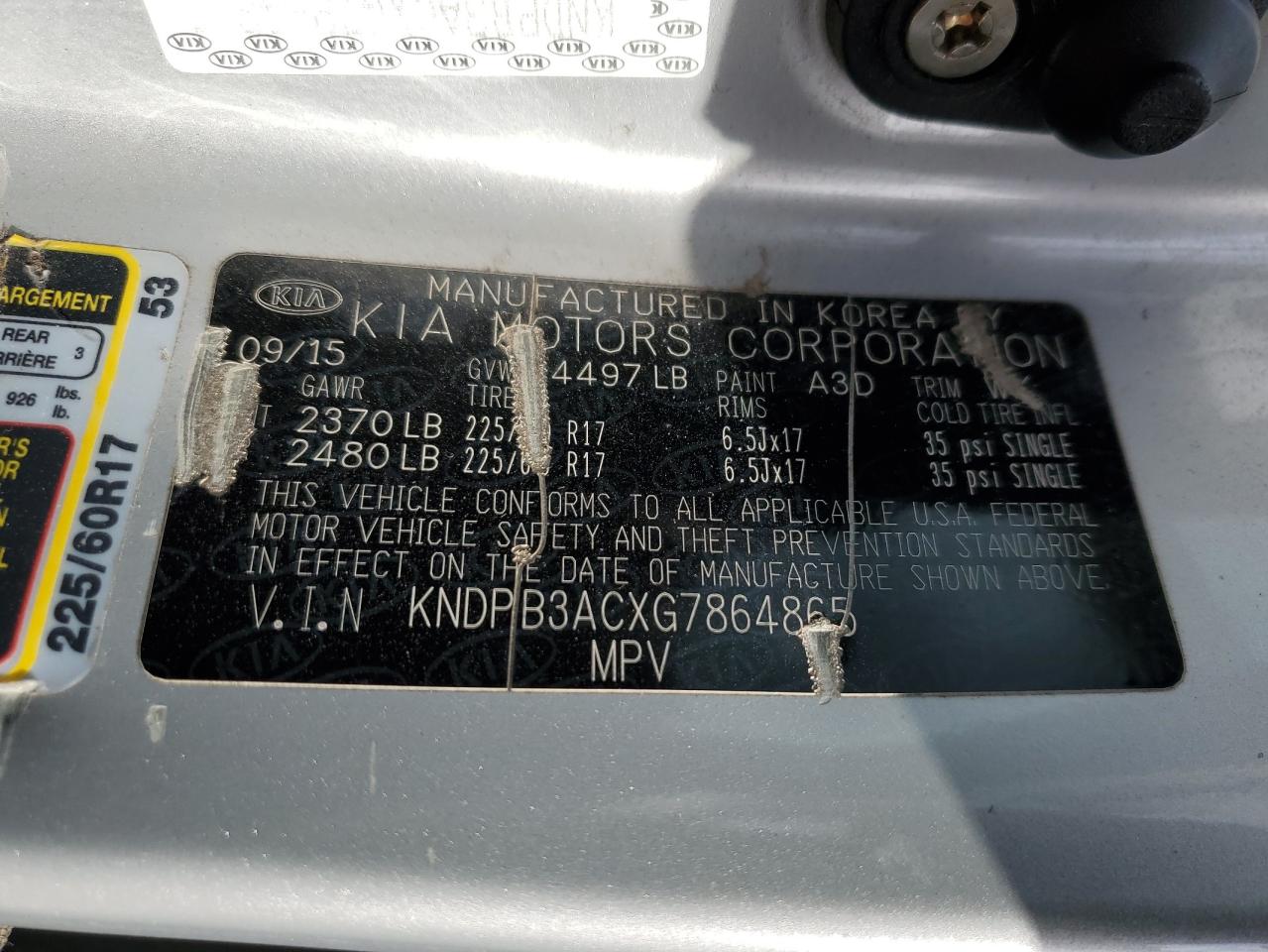 2016 KIA Sportage VIN KNDPB3ACXG7864865 Copart auction photo, vandalism / front end damage thumbnail 14
