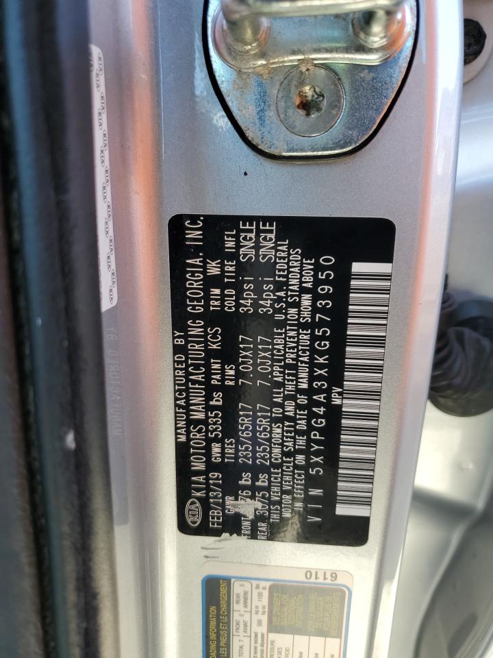 2019 KIA Sorento VIN 5XYPG4A3XKG573950 Copart auction photo, front end damage thumbnail 13