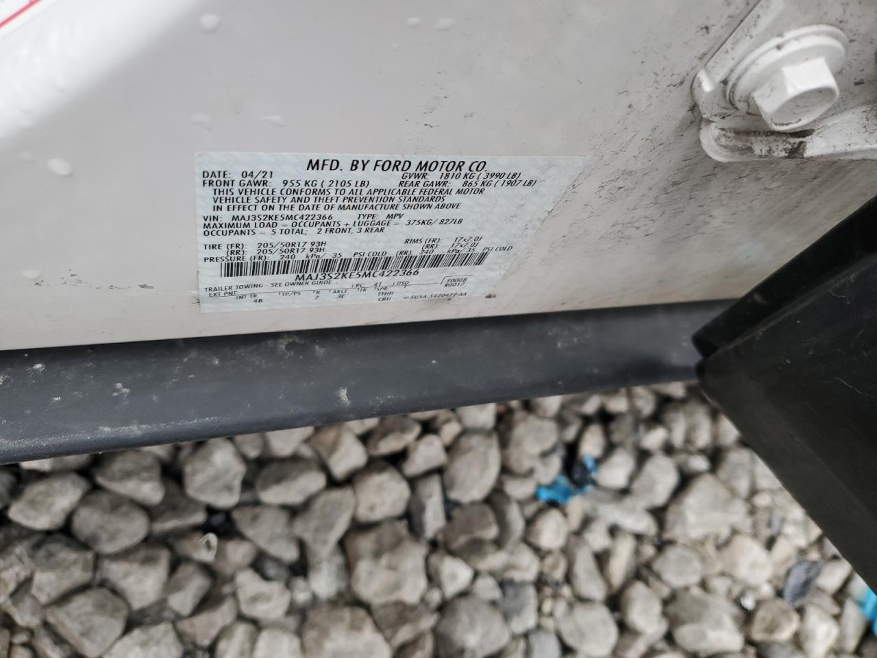 2021 Ford EcoSport VIN MAJ3S2KE5MC422366 Copart auction photo, front end damage thumbnail 13