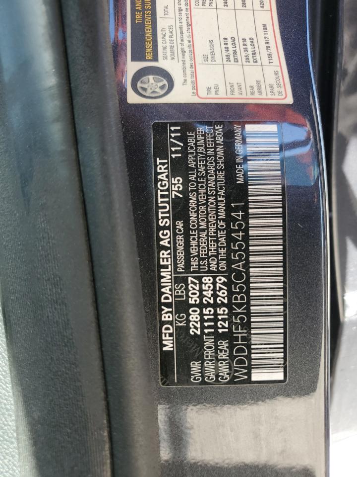 2012 Mercedes-Benz E-klasse VIN WDDHF5KB5CA554541 Copart auction photo, front end damage thumbnail 14