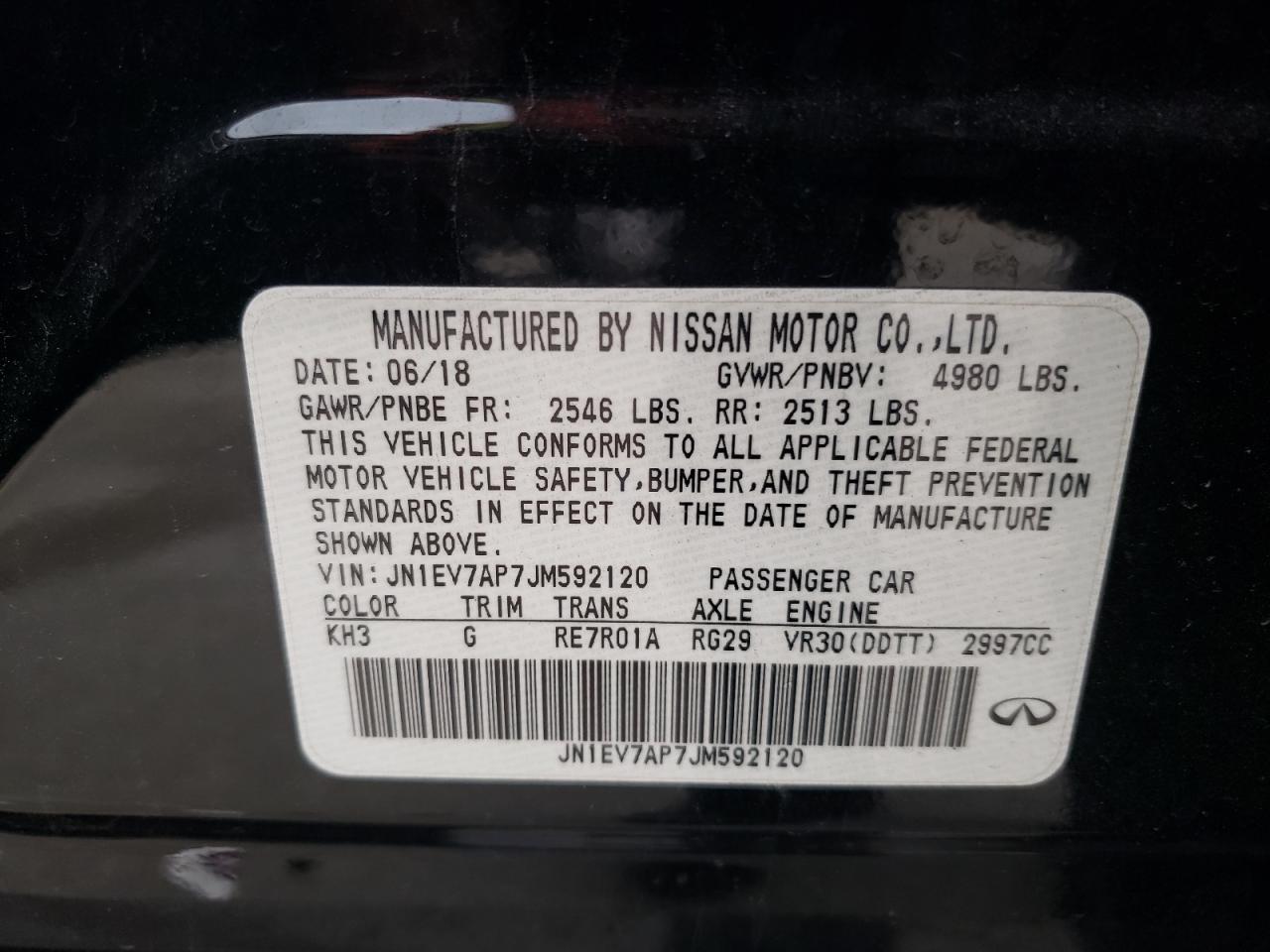 2018 Infiniti Q50 VIN JN1EV7AP7JM592120 Copart auction photo, all over damage thumbnail 15