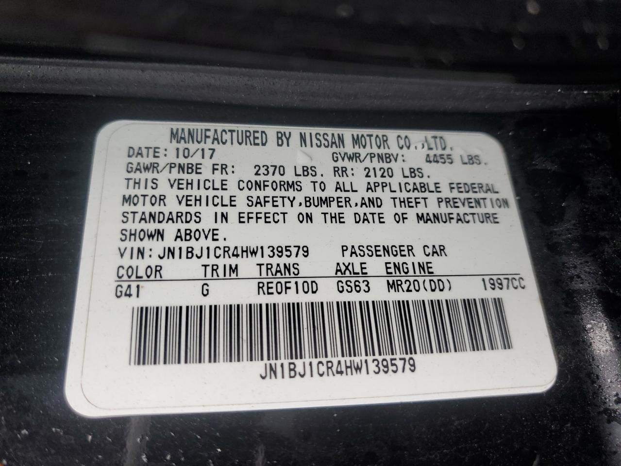 2017 Nissan Rogue VIN JN1BJ1CR4HW139579 Copart auction photo, front end / rear end damage thumbnail 15