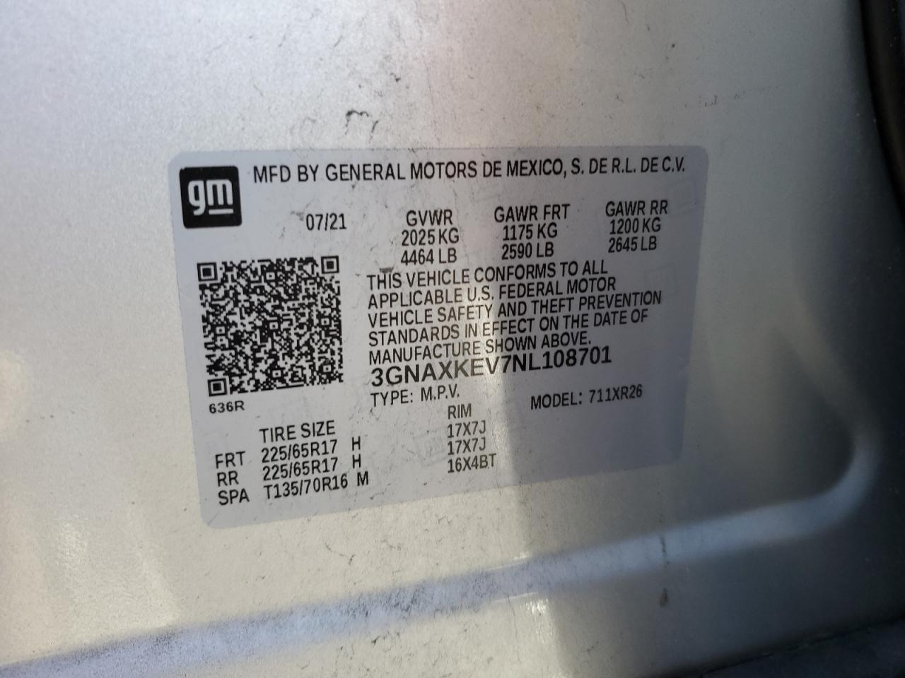 2022 Chevrolet Equinox VIN 3GNAXKEV7NL108701 Copart auction photo, front end damage thumbnail 13