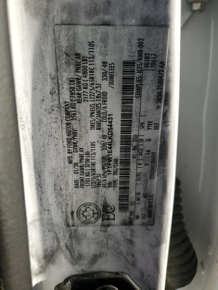 2020 Ford F-150 VIN 1FTFW1E44LKD54431 Copart auction photo, front end damage thumbnail 12