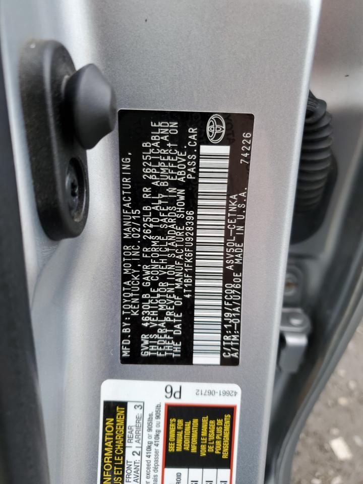 2015 Toyota Camry VIN 4T1BF1FK6FU928396 Copart auction photo, front end damage thumbnail 12