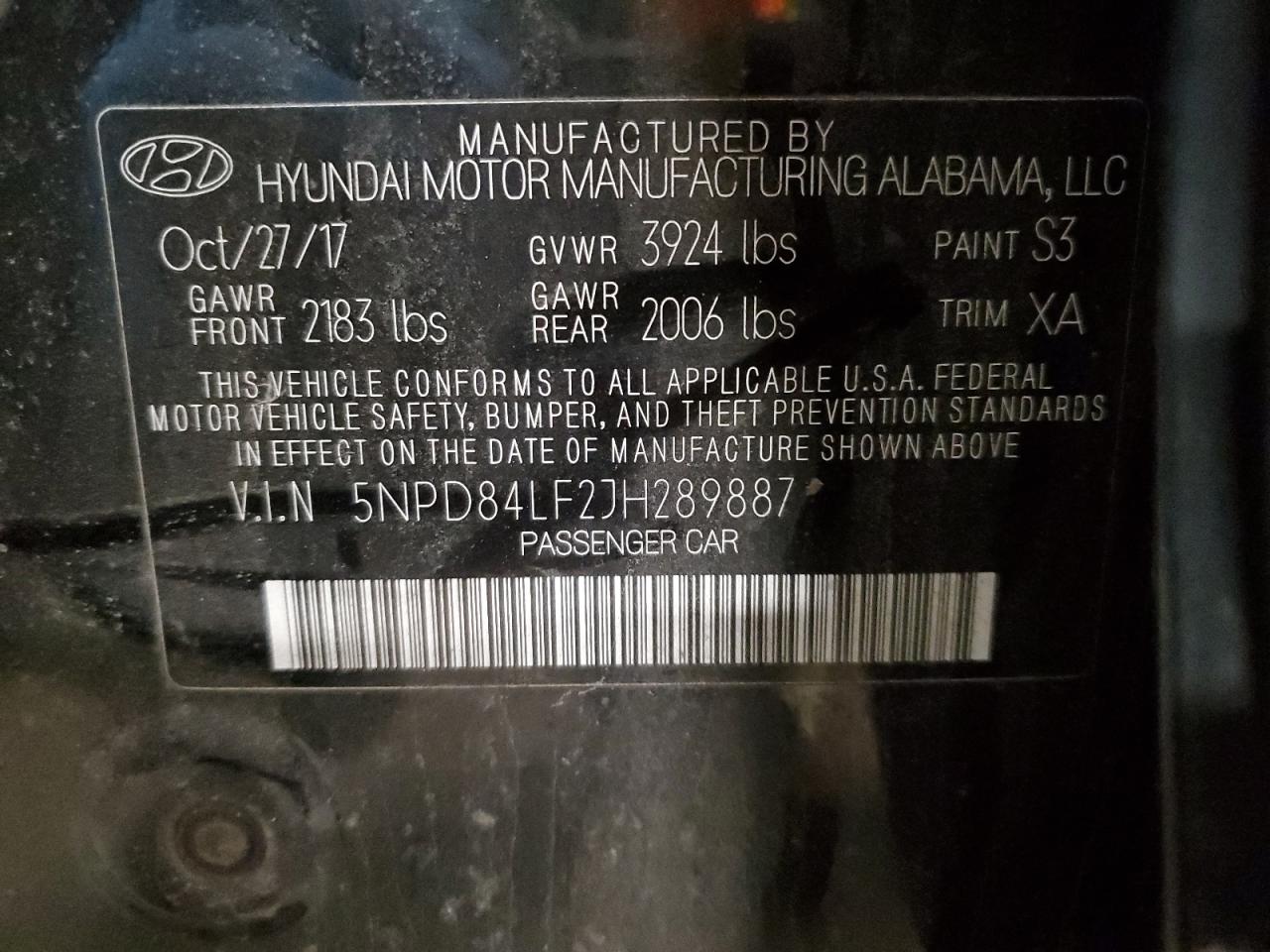 2018 Hyundai Elantra VIN 5NPD84LF2JH289887 Copart auction photo, rear end damage thumbnail 12