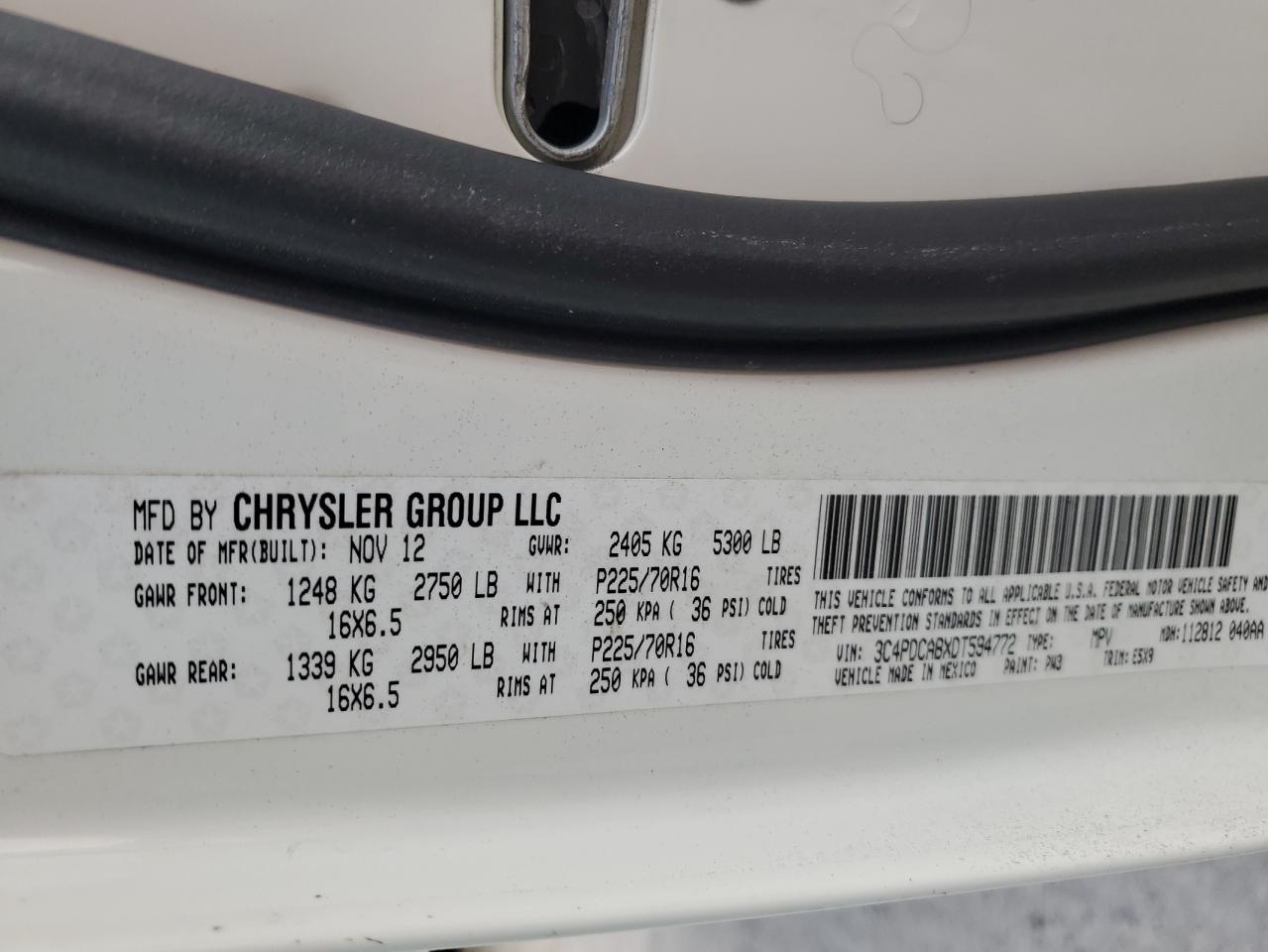 2013 Dodge Journey VIN 3C4PDCABXDT594772 Copart auction photo, rear end / front end damage thumbnail 14