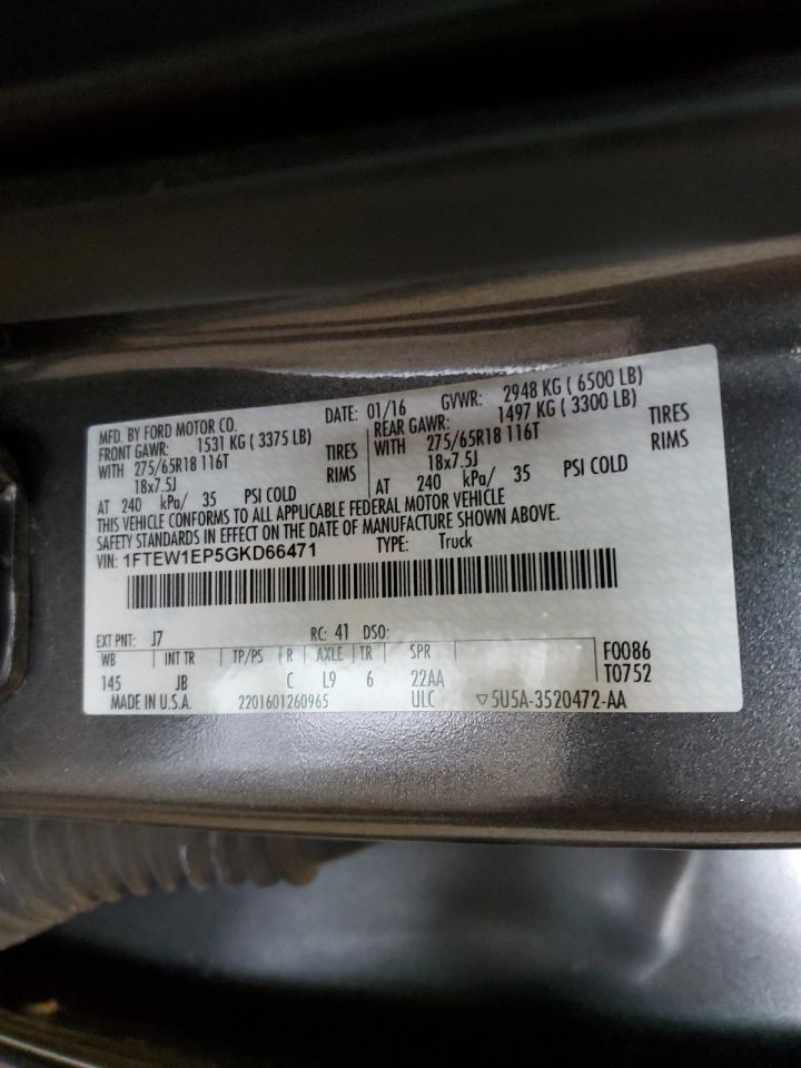 2016 Ford F-150 VIN 1FTEW1EP5GKD66471 Copart auction photo, all over damage thumbnail 12