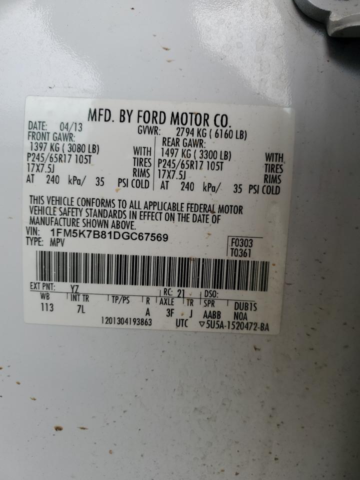 2013 Ford Explorer VIN 1FM5K7B81DGC67569 Copart auction photo, front end damage thumbnail 15