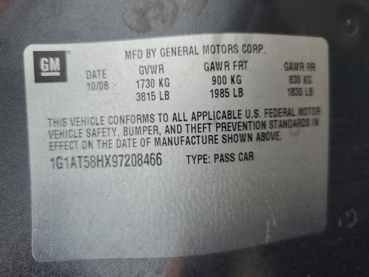 2009 Chevrolet Cobalt VIN 1G1AT58HX97208466 Copart auction photo, front end damage thumbnail 15