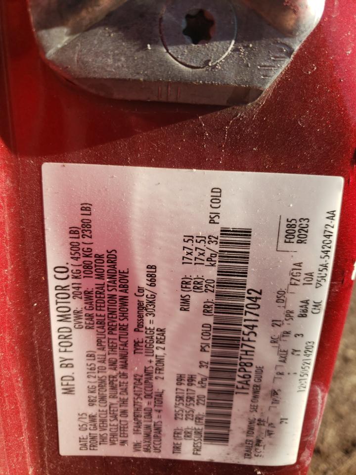 2015 Ford Mustang VIN 1FA6P8TH7F5417042 Copart auction photo, rear end / side damage thumbnail 12