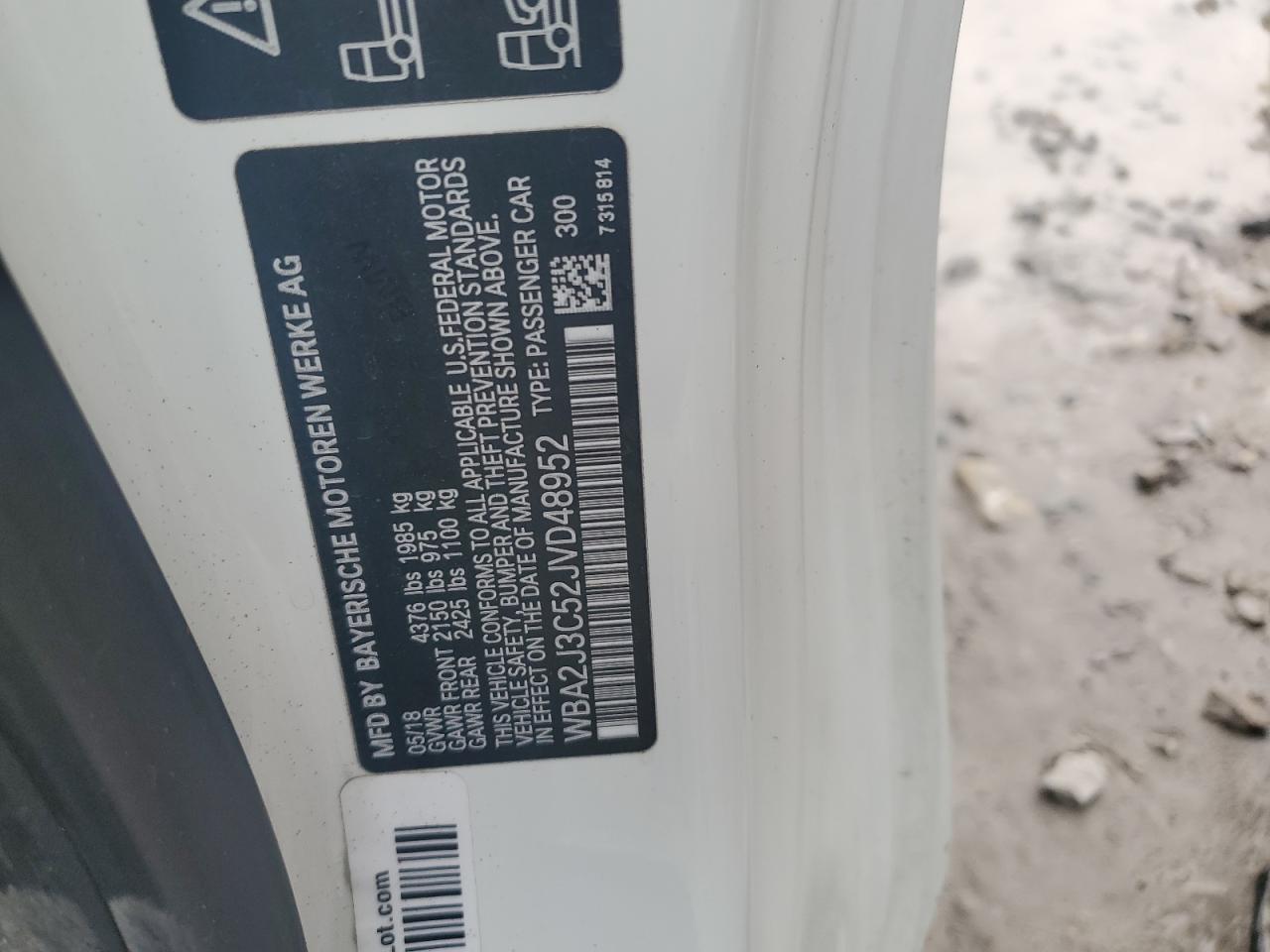 2018 BMW 2er VIN WBA2J3C52JVD48952 Copart auction photo, all over damage thumbnail 12