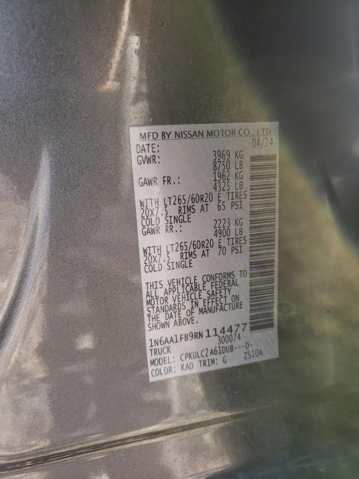 2024 Nissan Titan VIN 1N6AA1FB9RN114477 Copart auction photo, front end damage thumbnail 12