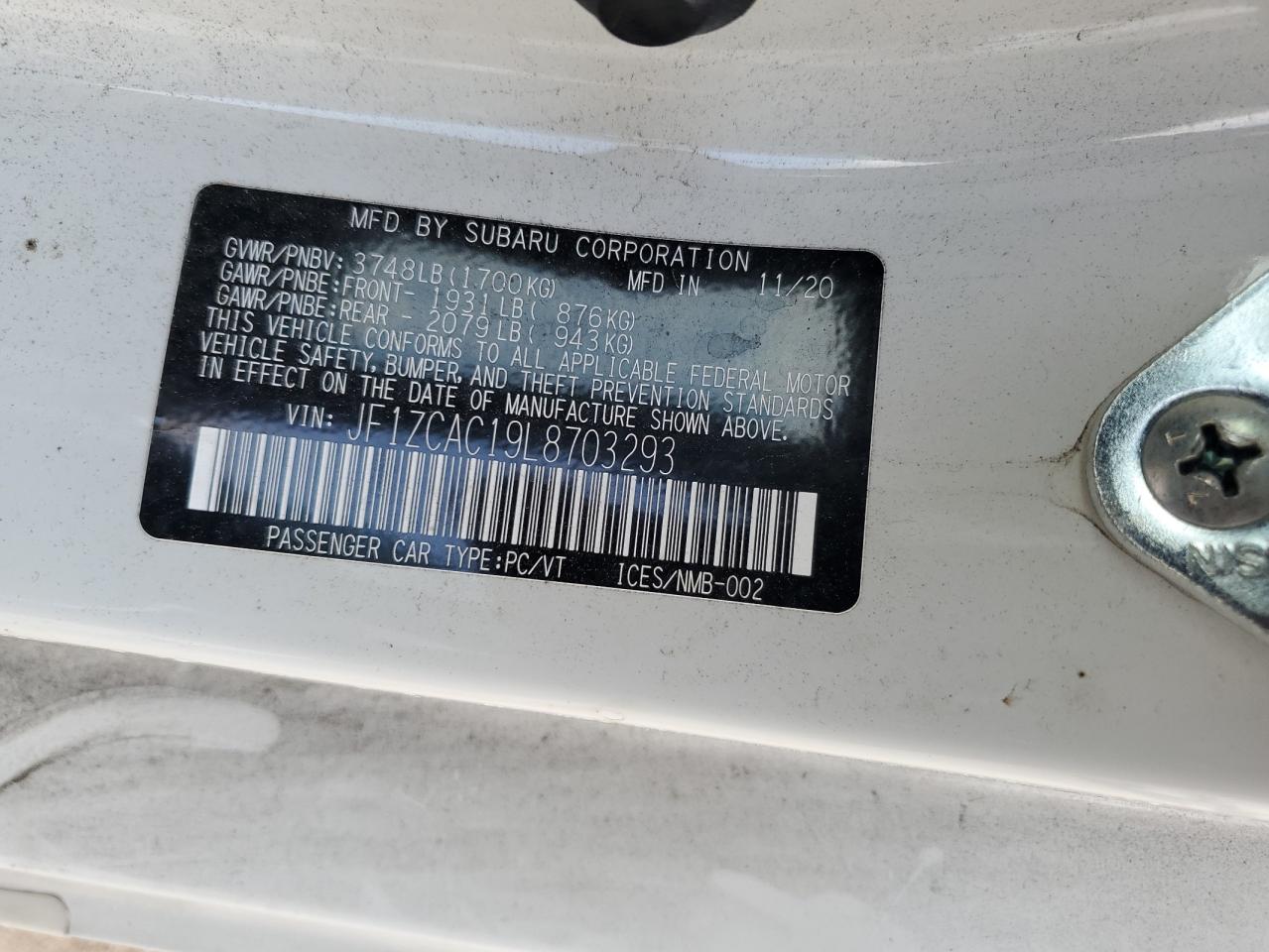 2020 Subaru BRZ VIN JF1ZCAC19L8703293 Copart auction photo, side damage thumbnail 12