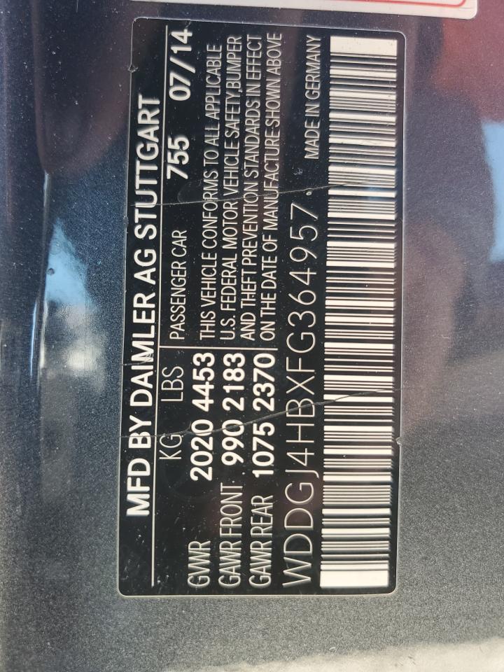 2015 Mercedes-Benz C-klasse VIN WDDGJ4HBXFG364957 Copart auction photo, mechanical damage thumbnail 12