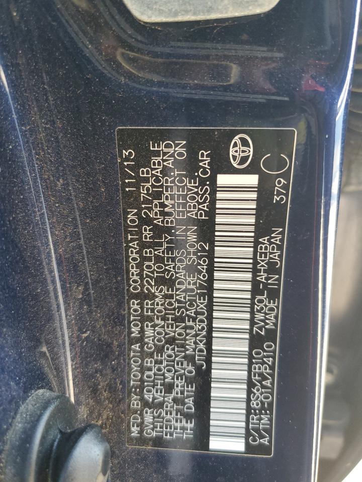 2014 Toyota Prius VIN JTDKN3DUXE1764612 Copart auction photo, hail / minor dent/scratches damage thumbnail 12