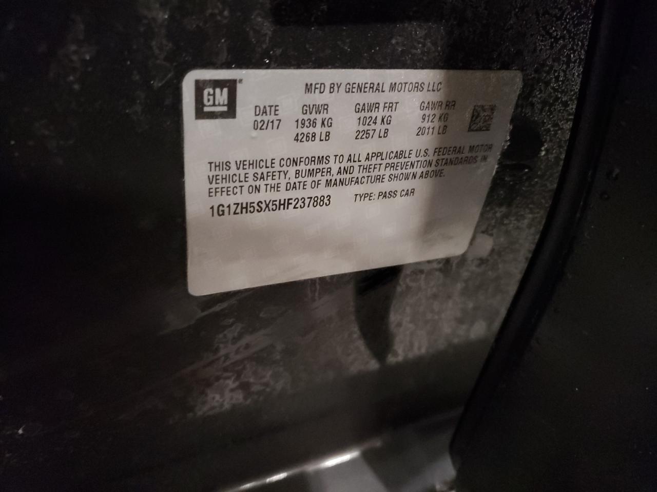 2017 Chevrolet Malibu VIN 1G1ZH5SX5HF237883 Copart auction photo, all over damage thumbnail 12