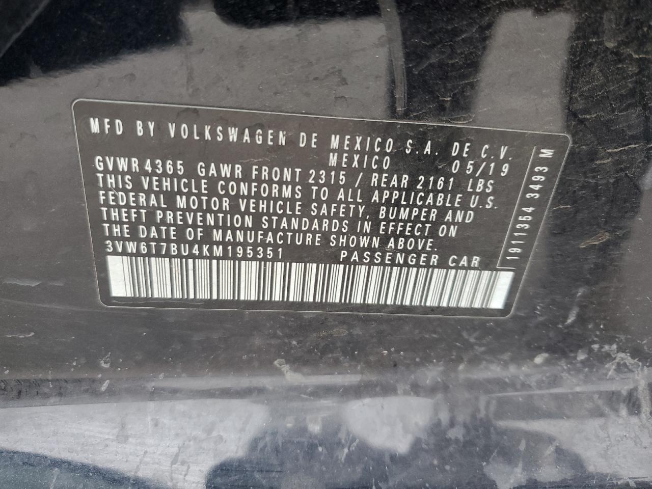 2019 Volkswagen Jetta VIN 3VW6T7BU4KM195351 Copart auction photo, front end damage thumbnail 14
