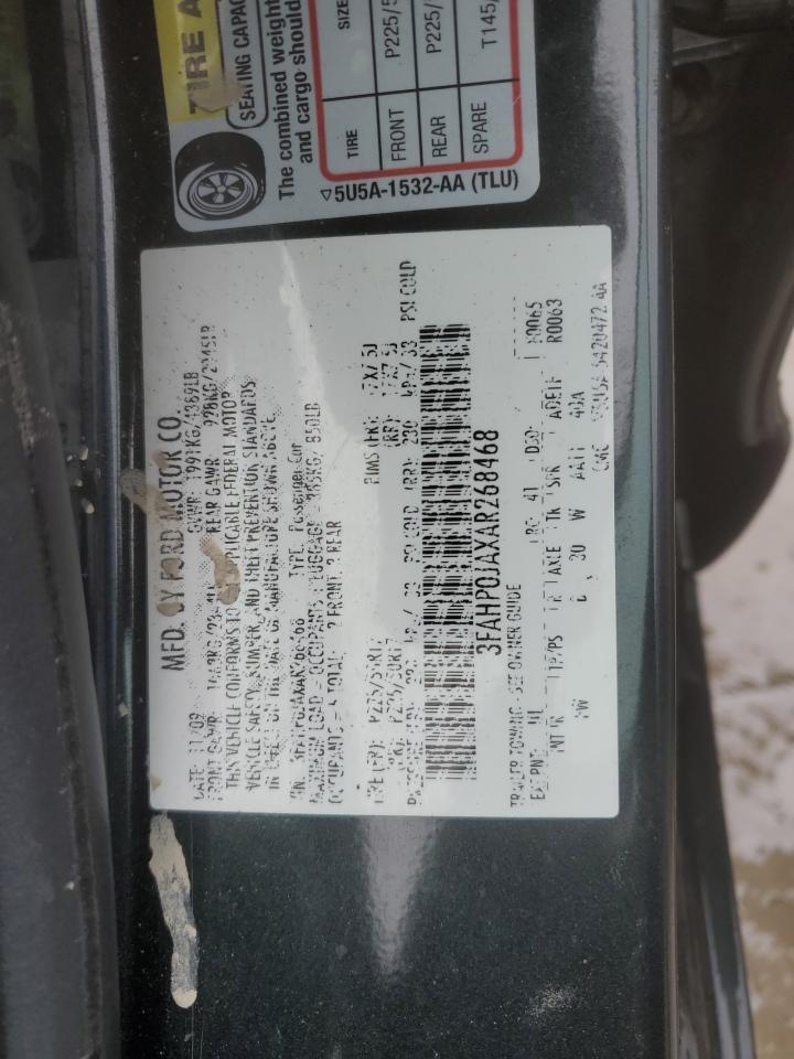 2010 Ford Fusion VIN 3FAHP0JAXAR268468 Copart auction photo, rear end damage thumbnail 12
