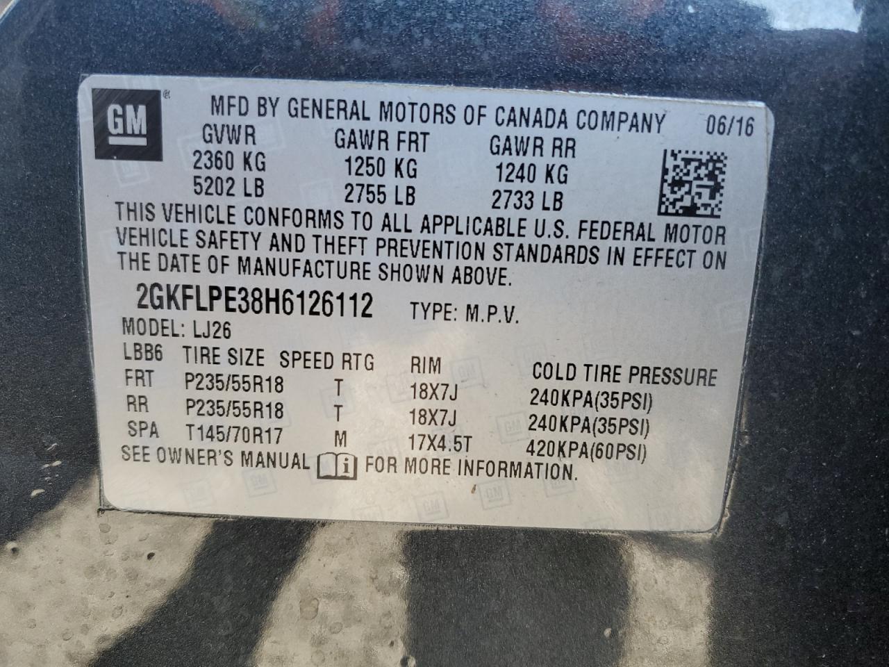 2017 GMC Terrain VIN 2GKFLPE38H6126112 Copart auction photo, front end / side damage thumbnail 15