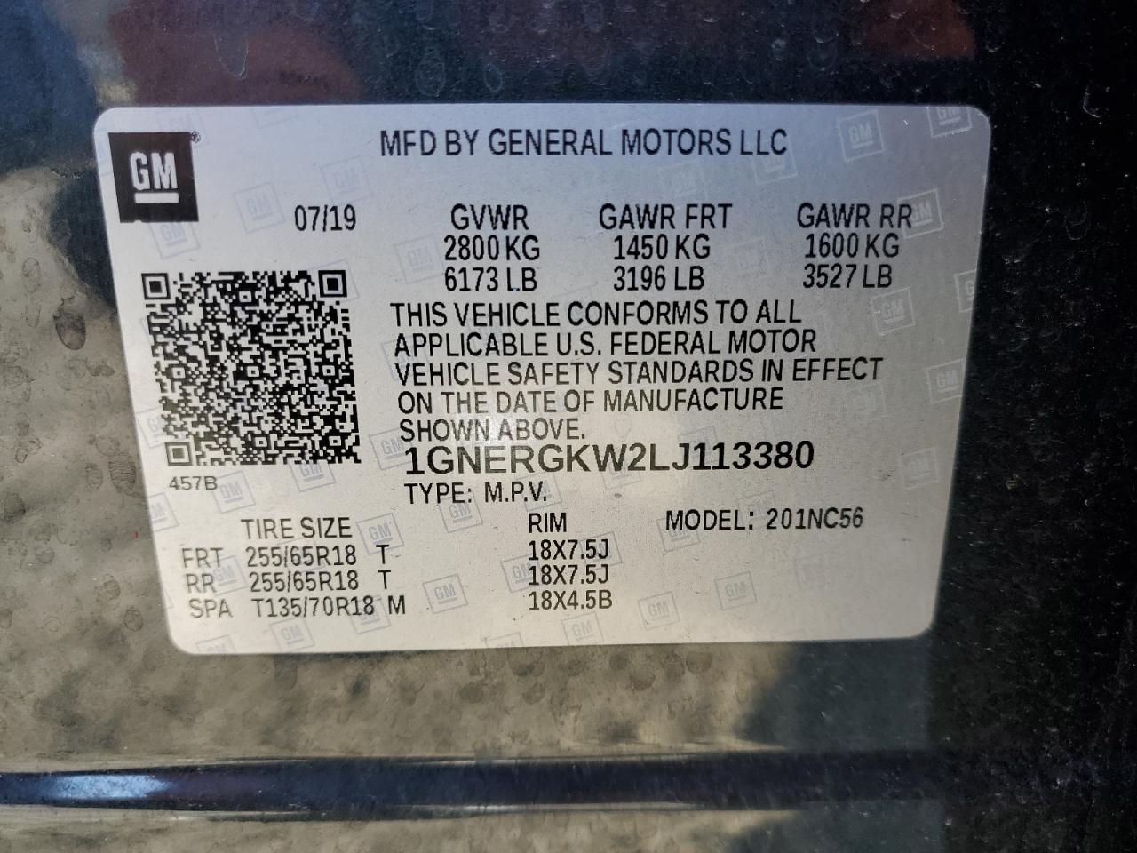 2020 Chevrolet Traverse VIN 1GNERGKW2LJ113380 Copart auction photo, front end / side damage thumbnail 13