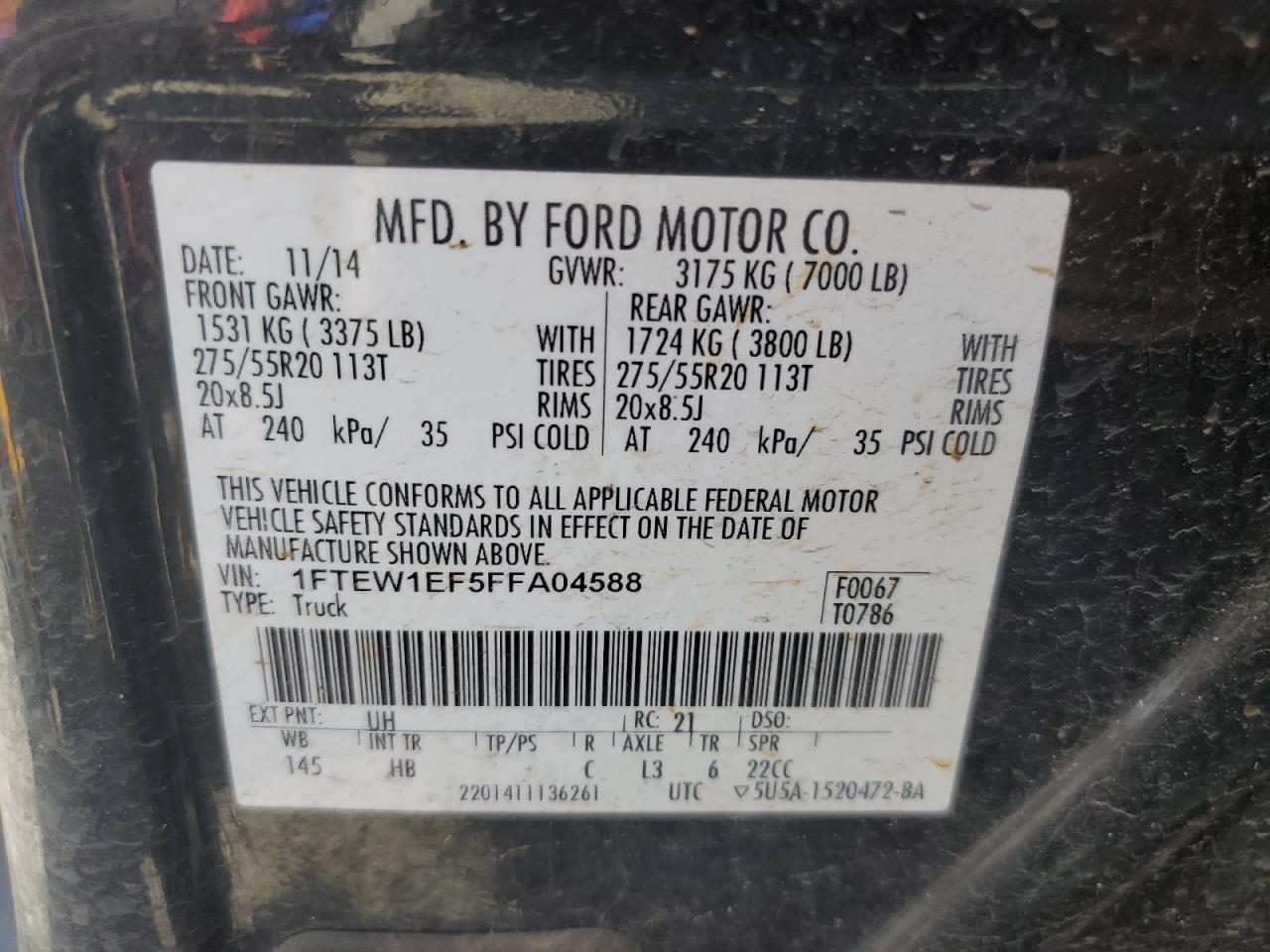 2015 Ford F-150 VIN 1FTEW1EF5FFA04588 Copart auction photo, side damage thumbnail 14