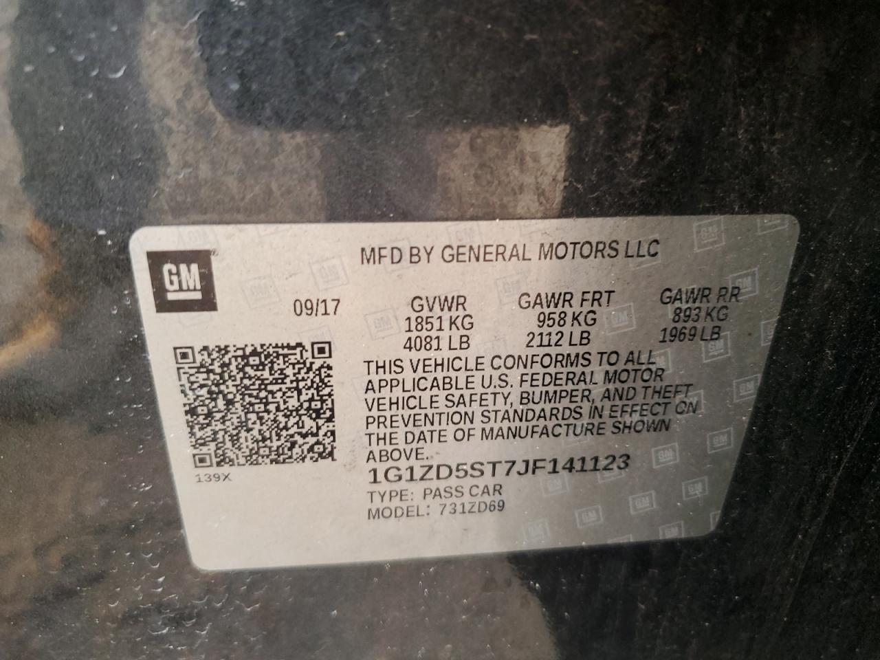 2018 Chevrolet Malibu VIN 1G1ZD5ST7JF141123 Copart auction photo, side damage thumbnail 13