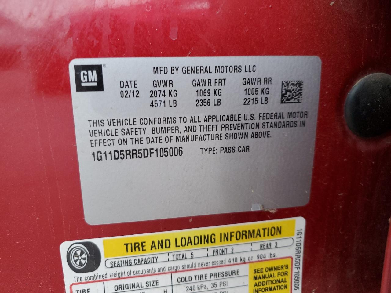 2013 Chevrolet Malibu VIN 1G11D5RR5DF105006 Copart auction photo, mechanical damage thumbnail 12