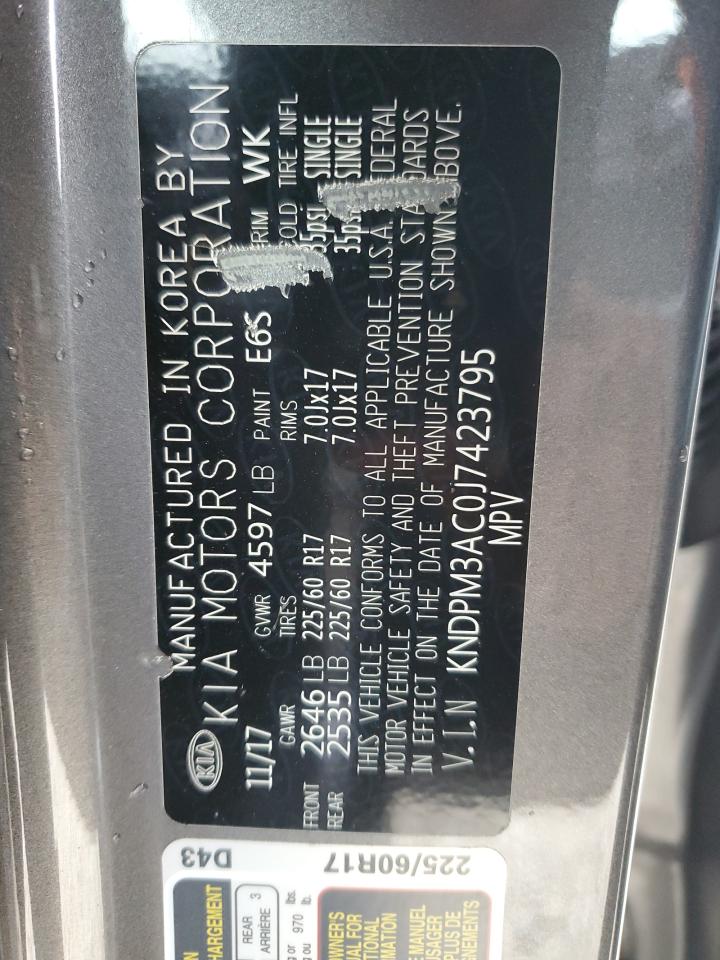 2018 KIA Sportage VIN KNDPM3AC0J7423795 Copart auction photo, rear end / side damage thumbnail 15