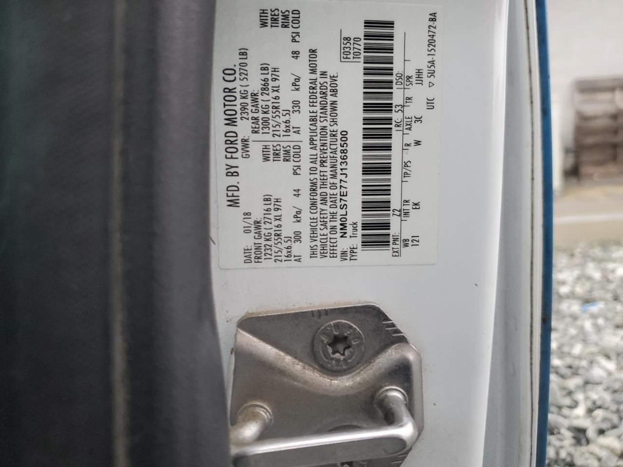 2018 Ford Transit VIN NM0LS7E77J1368500 Copart auction photo, normal wear damage thumbnail 13