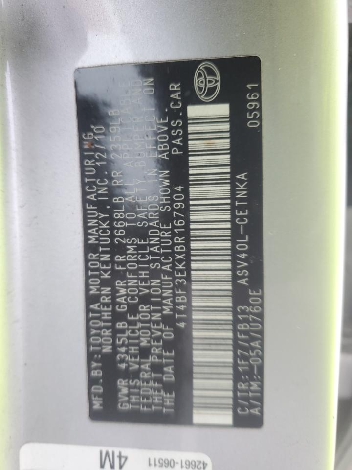 2011 Toyota Camry VIN 4T4BF3EKXBR167904 Copart auction photo, front end damage thumbnail 12