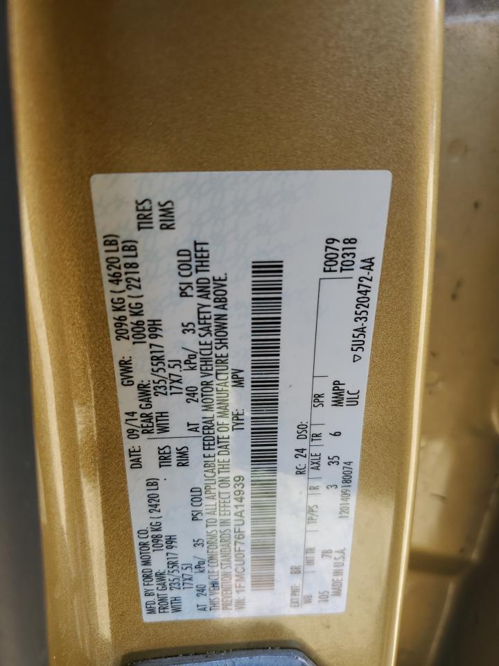 2015 Ford Escape VIN 1FMCU0F76FUA14939 Copart auction photo, burn - engine / burn - interior damage thumbnail 13
