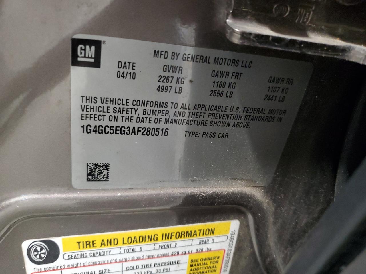 2010 Buick LaCrosse VIN 1G4GC5EG3AF280516 Copart auction photo, front end damage thumbnail 13