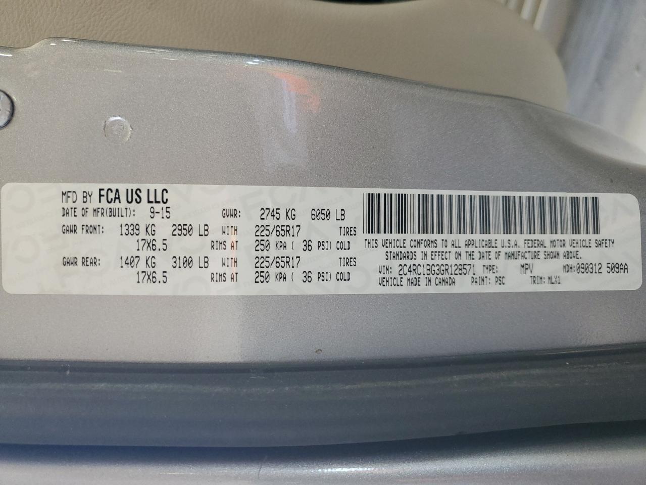 2016 Chrysler Town & Country VIN 2C4RC1BG3GR128571 Copart auction photo, front end damage thumbnail 16