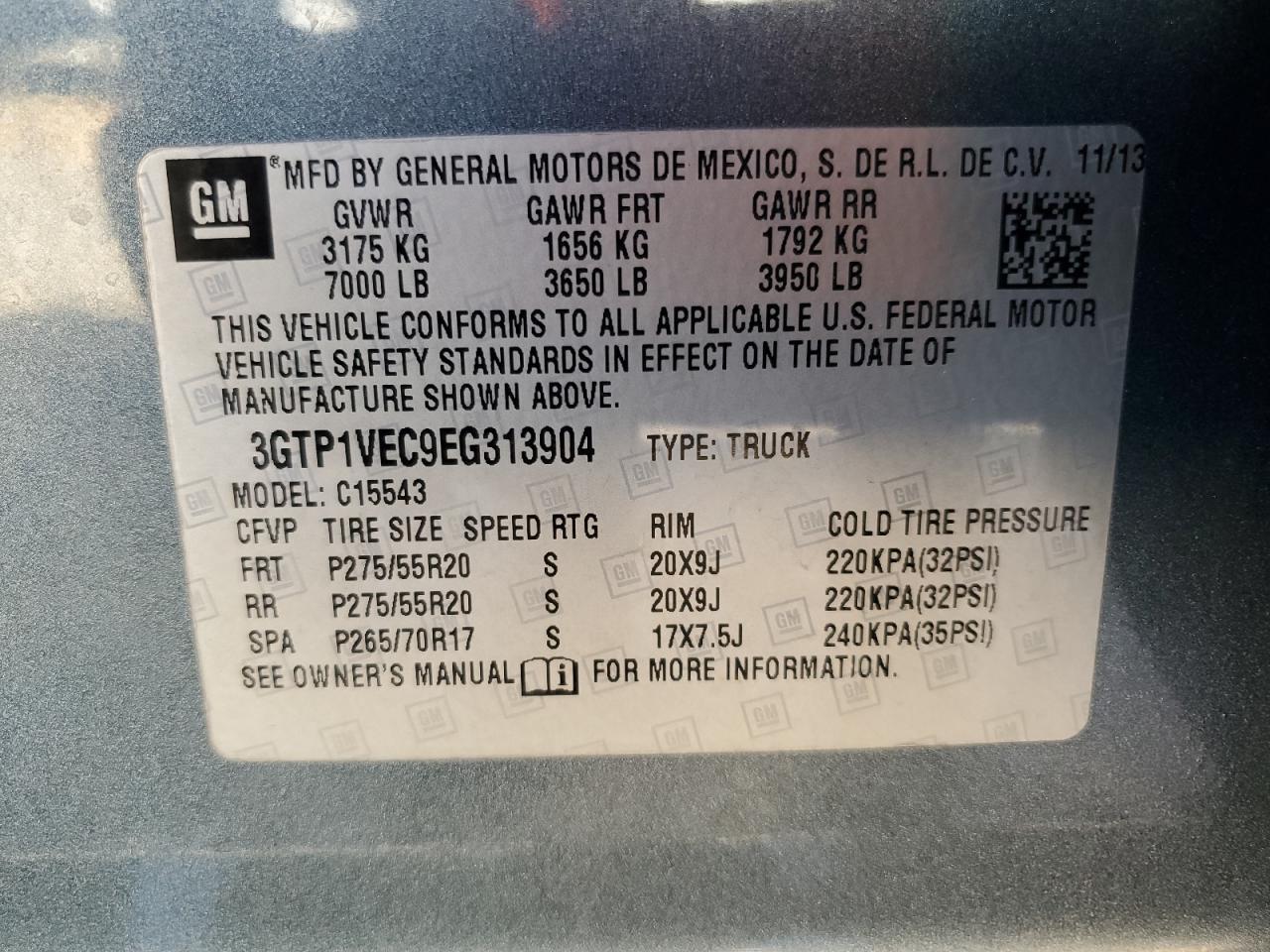 2014 GMC Sierra VIN 3GTP1VEC9EG313904 Copart auction photo, front end damage thumbnail 14