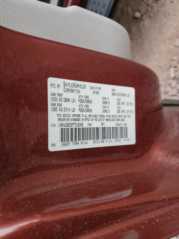 2007 Chrysler Aspen VIN 1A8HW58237F516342 Copart auction photo, rear end damage thumbnail 15