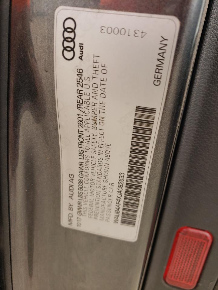 2018 Audi RS4 VIN WAUB4AF4XJA082633 Copart auction photo, front end damage thumbnail 12