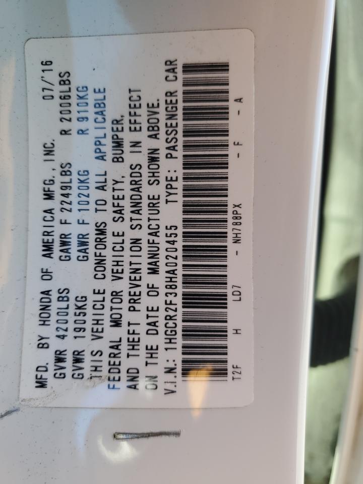 2017 Honda Accord VIN 1HGCR2F38HA020455 Copart auction photo, rear end damage thumbnail 14