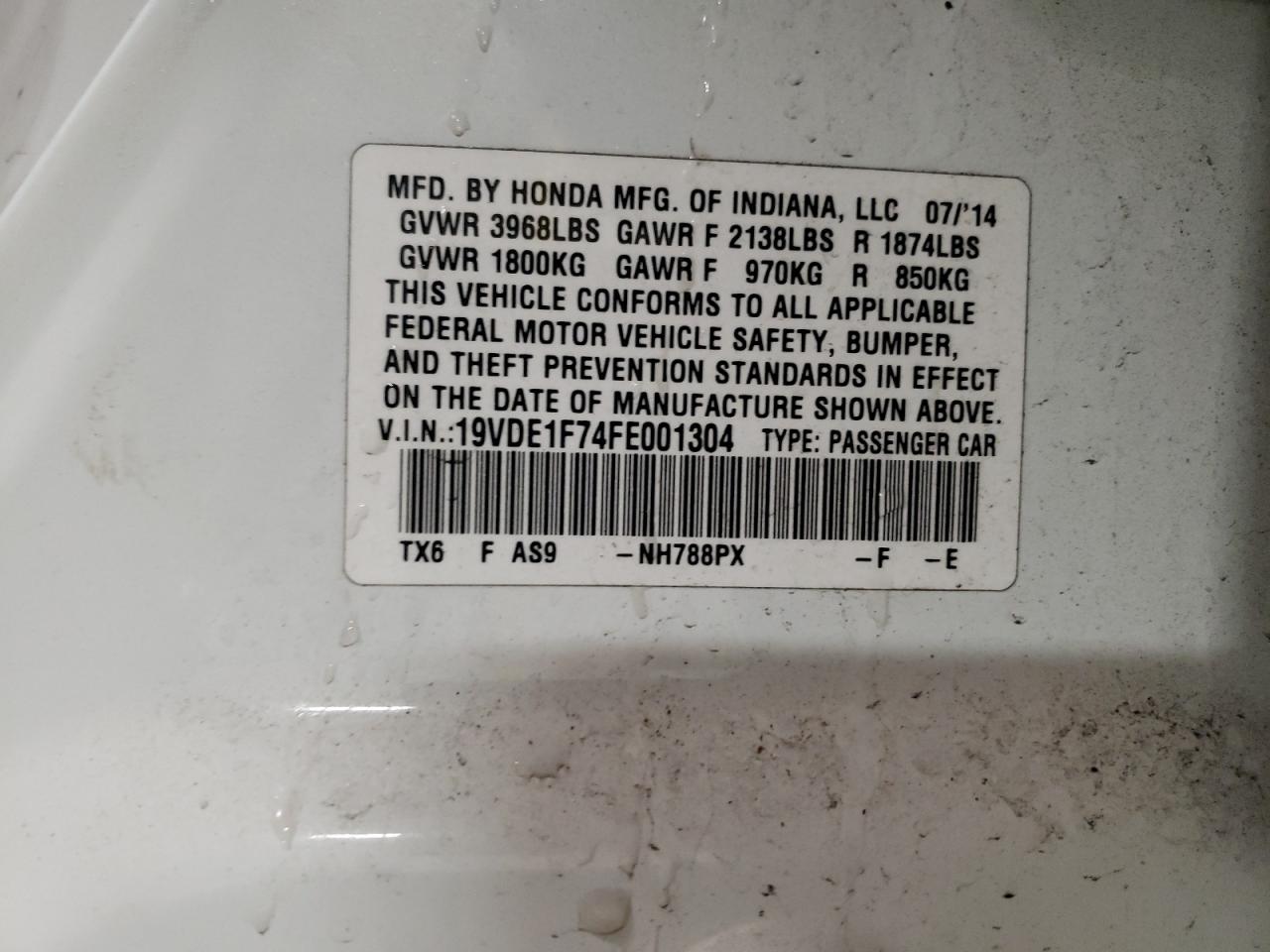 2015 Acura ILX VIN 19VDE1F74FE001304 Copart auction photo, front end damage thumbnail 12