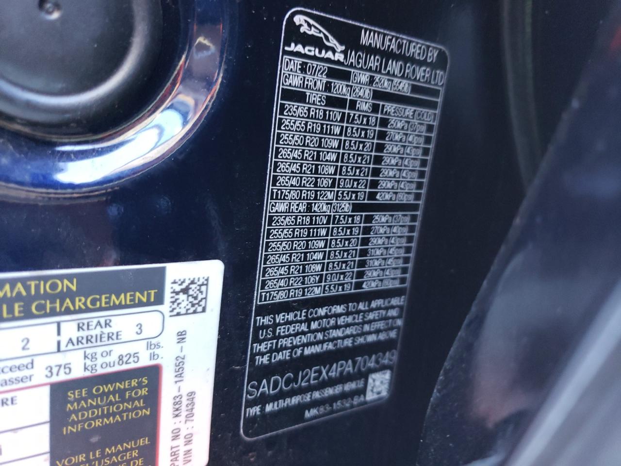 2023 Jaguar F-Pace VIN SADCJ2EX4PA704349 Copart auction photo, front end / side damage thumbnail 12